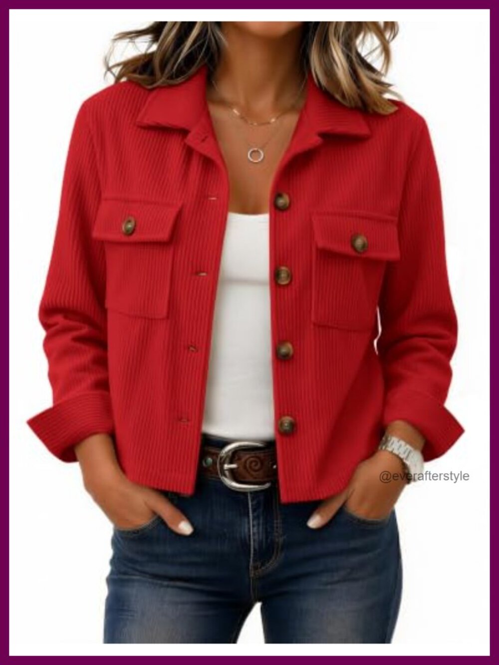 Cropped Corduroy Button Down Shacket Loose Fit Casual Fall Jacket